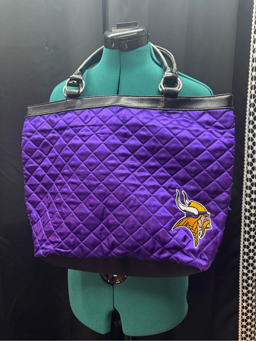 Purple Quilted Tote Bag with Team Logo Minnesota Vikings